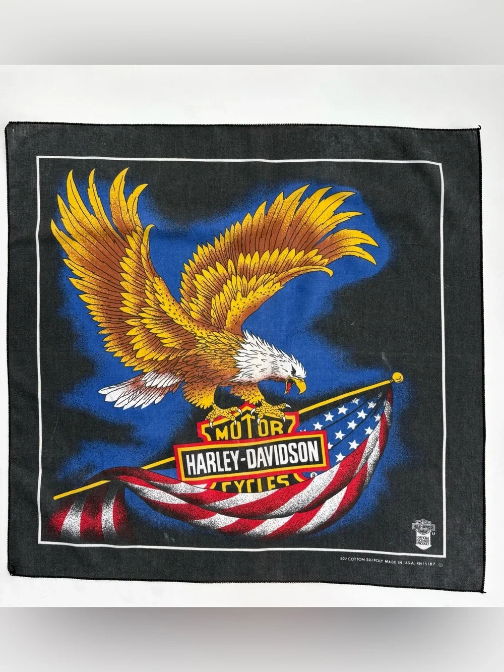 Harley-Davidson Official Eagle American Flag Bandana Black USA Vintage